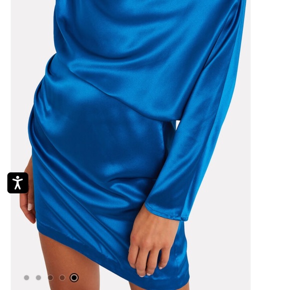 MICHELLE MASON Silk Charmeuse One-Shoulder Sleeve Blue Mini Dress 6 - Picture 3 of 10